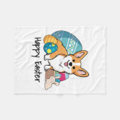 イースターコーギドッグハッピーイースター フリースブランケット (正面(横))