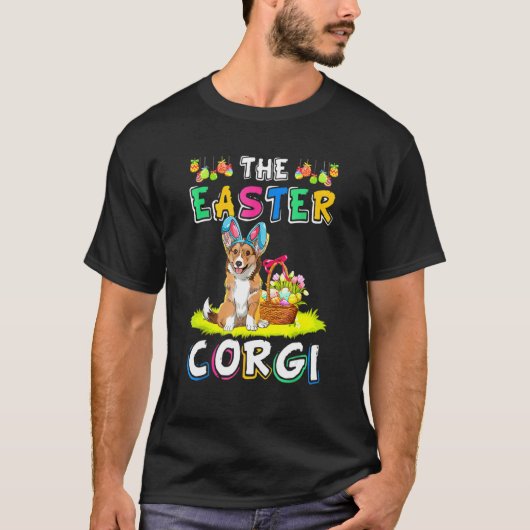 イースターコーギーのウサギの耳の犬 Tシャツ (正面)