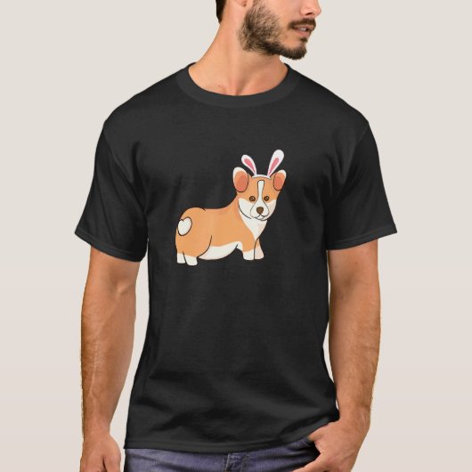 イースターコーギーのバニーイヤーコスチューム イースター犬 Tシャツ (正面)