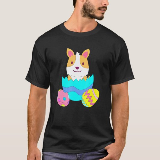 イースターコーギーバニーエッグハント Tシャツ (正面)