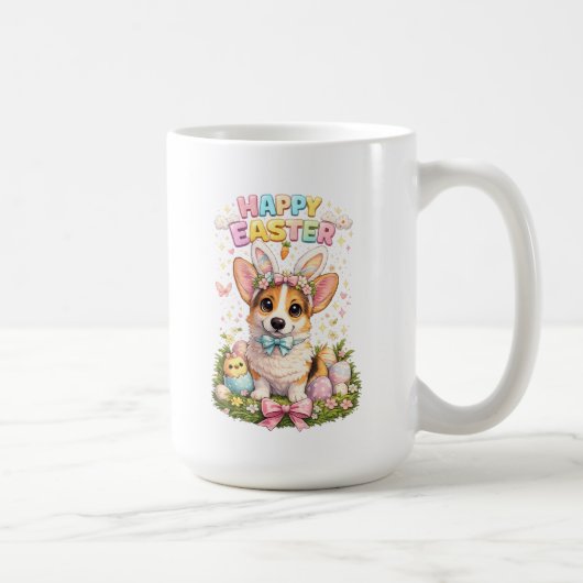 イースターコーギーマグカップ - かわいいウサギ耳の犬 コーヒーマグカップ (右)