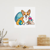 イースターコーギ犬かわいい漫画スタイルイースターエッグ, B ポスター (キッチン)