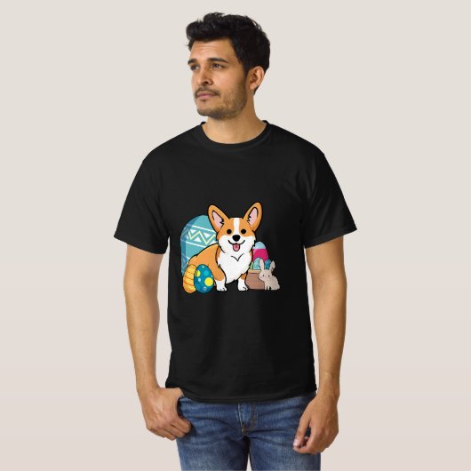 イースターコーギ犬かわいい漫画スタイルイースターエッグ， B Tシャツ (正面フル)