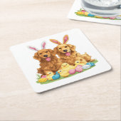 イースターゴールデンレトリバードッグズバニー耳 スクエアペーパーコースター (アングル)