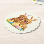 イースターゴールデンレトリバードッグズバニー耳 ペーパーコースター (アングル)