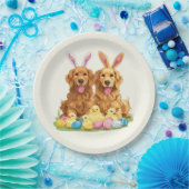 イースターゴールデンレトリバードッグズバニー耳 ペーパープレート (パーティー)