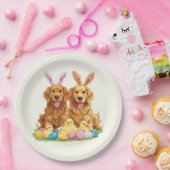 イースターゴールデンレトリバードッグズバニー耳 ペーパープレート (パーティー)