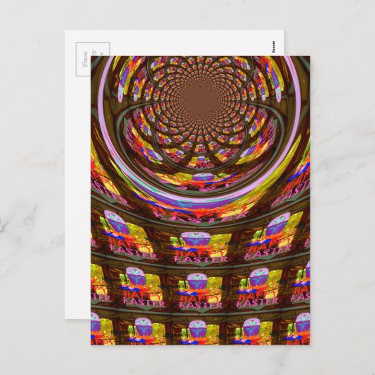 イースターサイケデリック万華鏡のように千変万化するパターンアートプリント シーズンポストカード (正面/裏面)
