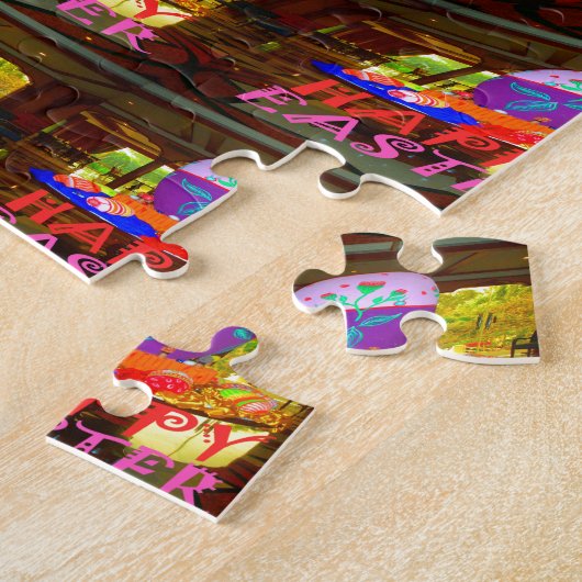 イースターサイケデリック万華鏡のように千変万化するパターンアートプリント ジグソーパズル (側面)