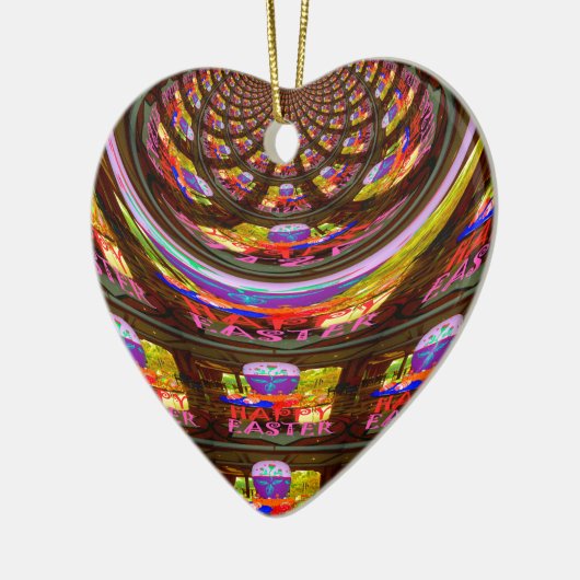イースターサイケデリック万華鏡のように千変万化するパターンアートプリント セラミックオーナメント (左)