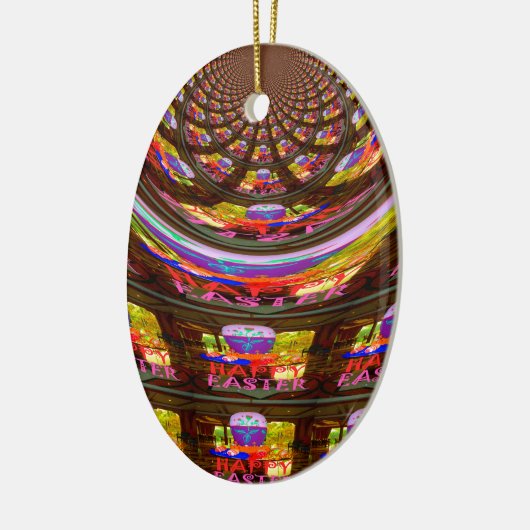 イースターサイケデリック万華鏡のように千変万化するパターンアートプリント セラミックオーナメント (左)