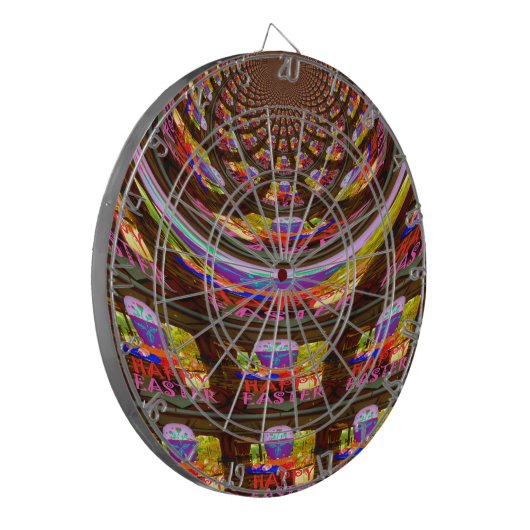 イースターサイケデリック万華鏡のように千変万化するパターンアートプリント ダーツボード (正面左)