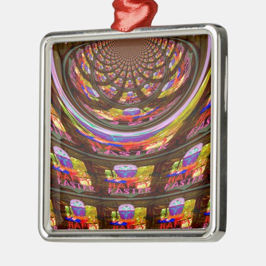 イースターサイケデリック万華鏡のように千変万化するパターンアートプリント メタルオーナメント (左)