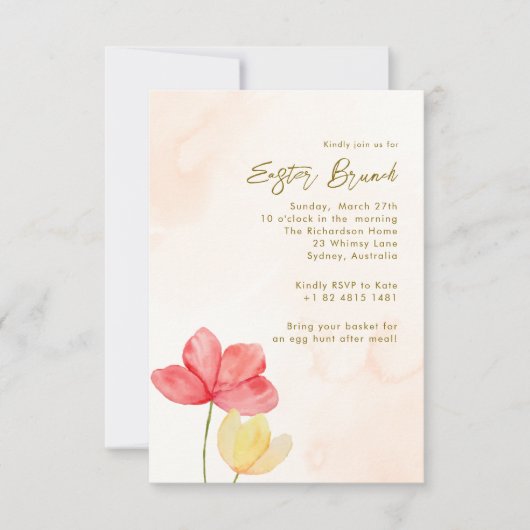 イースターサンデーブランチエレガントフローラミニマル 招待状 (正面)