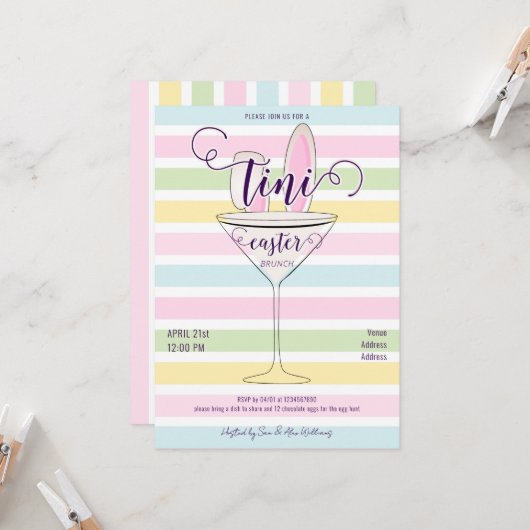 イースターサンデーマルティニカクテルブルンチディナーパーティー 招待状 (正面/裏面インサイチュ)