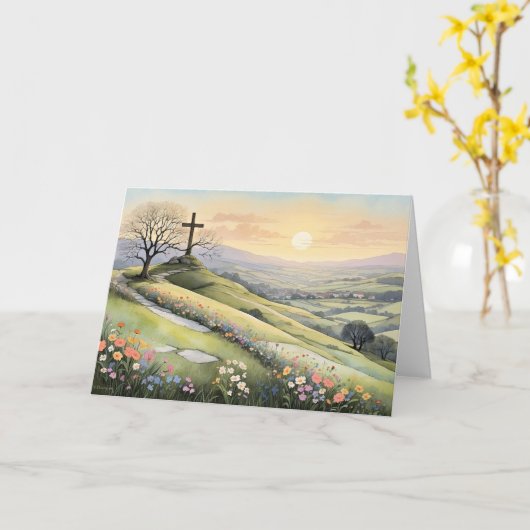 イースターサンライズアートイラストレーション カード (黄色い花)