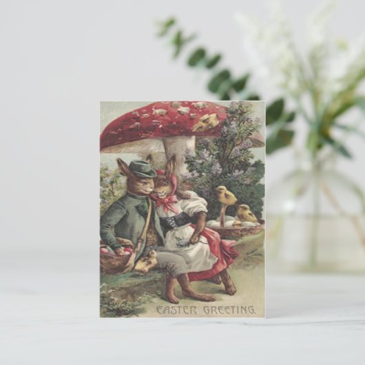 イースターシックバニーのカップル色卵キノコ シーズンポストカード (スタンド正面)
