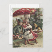 イースターシックバニーのカップル色卵キノコ シーズンポストカード (正面/裏面)