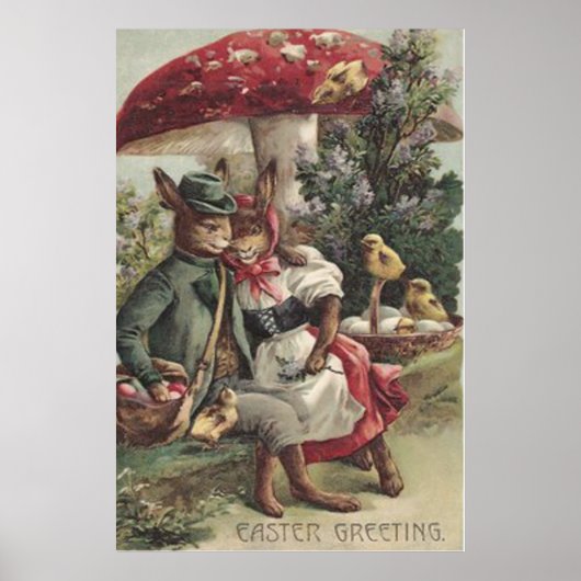 イースターシックバニーのカップル色卵キノコ ポスター (正面)
