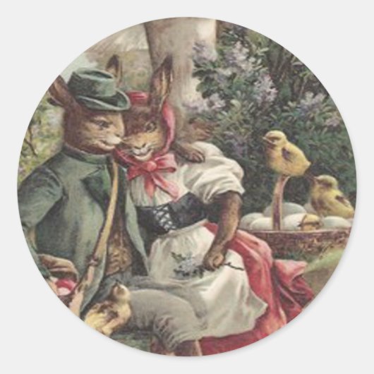 イースターシックバニーのカップル色卵キノコ ラウンドシール (正面)