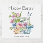 イースターシック春の花エッグブルーボウホリデーズ スパークリングワインラベル (シングルラベル)