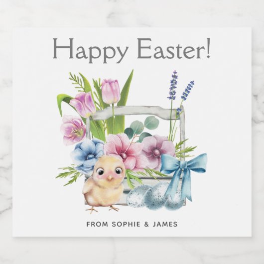 イースターシック春の花エッグブルーボウホリデーズ スパークリングワインラベル (シングルラベル)