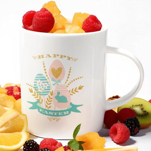 イースターシンボルブーケとハッピーイースター文字 ツートーンマグカップ