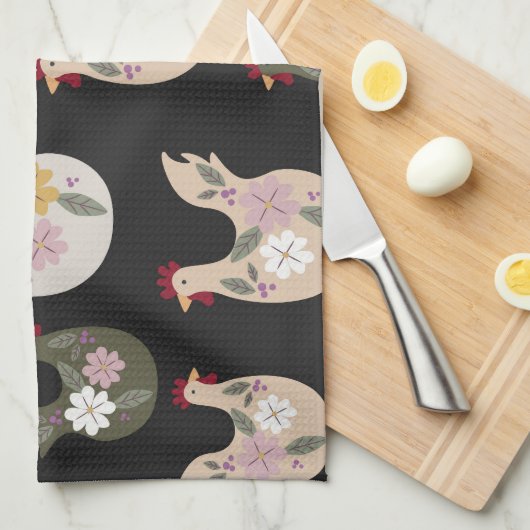 イースターシームレスパターンと鶏肉。 キッチンタオル (四つ折り)