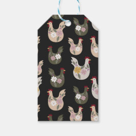 イースターシームレスパターンと鶏肉。 ギフトタグ