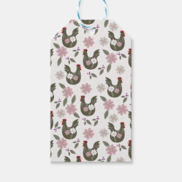 イースターシームレスパターンと鶏肉。 ギフトタグ