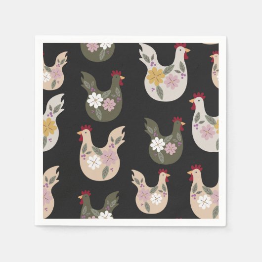 イースターシームレスパターンと鶏肉。 スタンダードカクテルナプキン (正面)