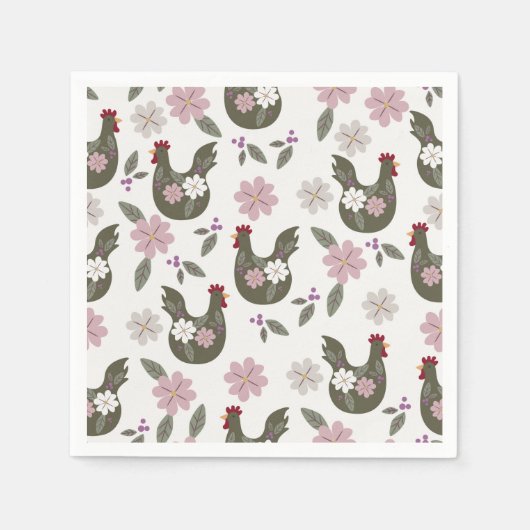 イースターシームレスパターンと鶏肉。 スタンダードカクテルナプキン (正面)