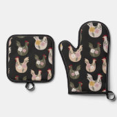 イースターシームレスパターンと鶏肉。 鍋つかみ&鍋敷きセット (正面)