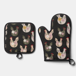 イースターシームレスパターンと鶏肉。 鍋つかみ&鍋敷きセット