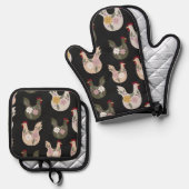 イースターシームレスパターンと鶏肉。 鍋つかみ&鍋敷きセット (正面/裏面)