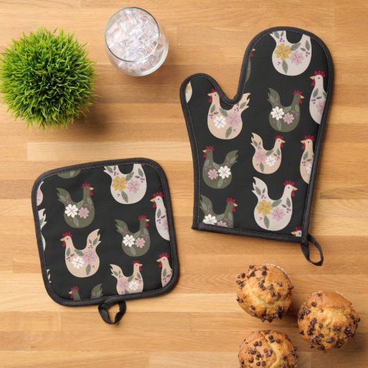 イースターシームレスパターンと鶏肉。 鍋つかみ&鍋敷きセット (トップダウン)