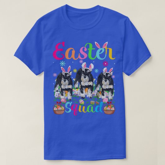 イースタースクワッドバニー耳ミニチュアシュナウツァードッグハップ Tシャツ (デザイン正面)