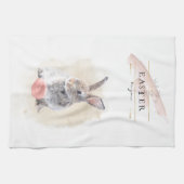 イースタースタイリッシュバニー |ハッピーイースター水彩アート キッチンタオル (横)