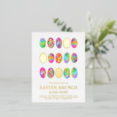 イースタースタイリッシュブランチと卵狩り金ゴールド 箔招待状ポストカード (立ち正面)