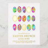 イースタースタイリッシュブランチと卵狩り金ゴールド 箔招待状ポストカード (正面)