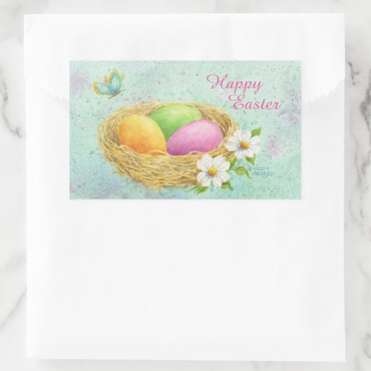 イースタースティッカーが巣の中で卵を着色 長方形シール (バッグ)