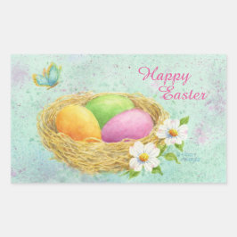 イースタースティッカーが巣の中で卵を着色 長方形シール