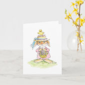 イースターストローハットウサギと雛カード カード (黄色い花)