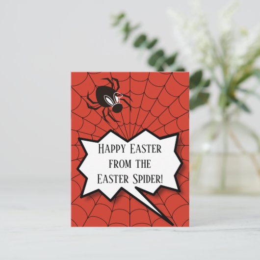 イースタースパイダーたくさんの卵からのハッピーイースター ポストカード (スタンド正面)