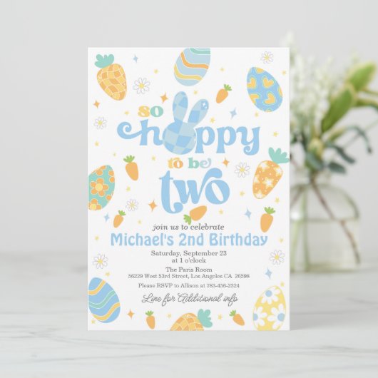 イースターソーホッピーの2人の男の子誕生日 招待状 (スタンド正面)