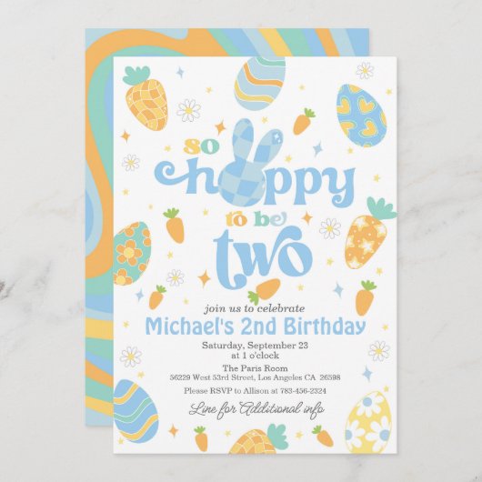 イースターソーホッピーの2人の男の子誕生日 招待状 (正面/裏面)
