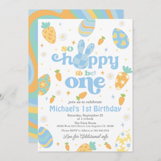 イースターソーホッピーは1人の男の子になる誕生日 招待状 (正面/裏面)
