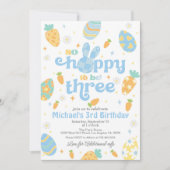 イースターソーホッピーは3人の男の子になる誕生日 招待状 (正面)