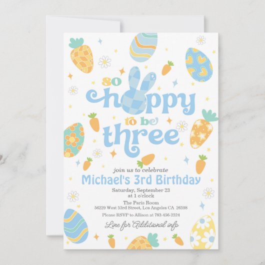 イースターソーホッピーは3人の男の子になる誕生日 招待状 (正面)