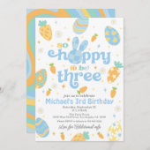 イースターソーホッピーは3人の男の子になる誕生日 招待状 (正面/裏面)